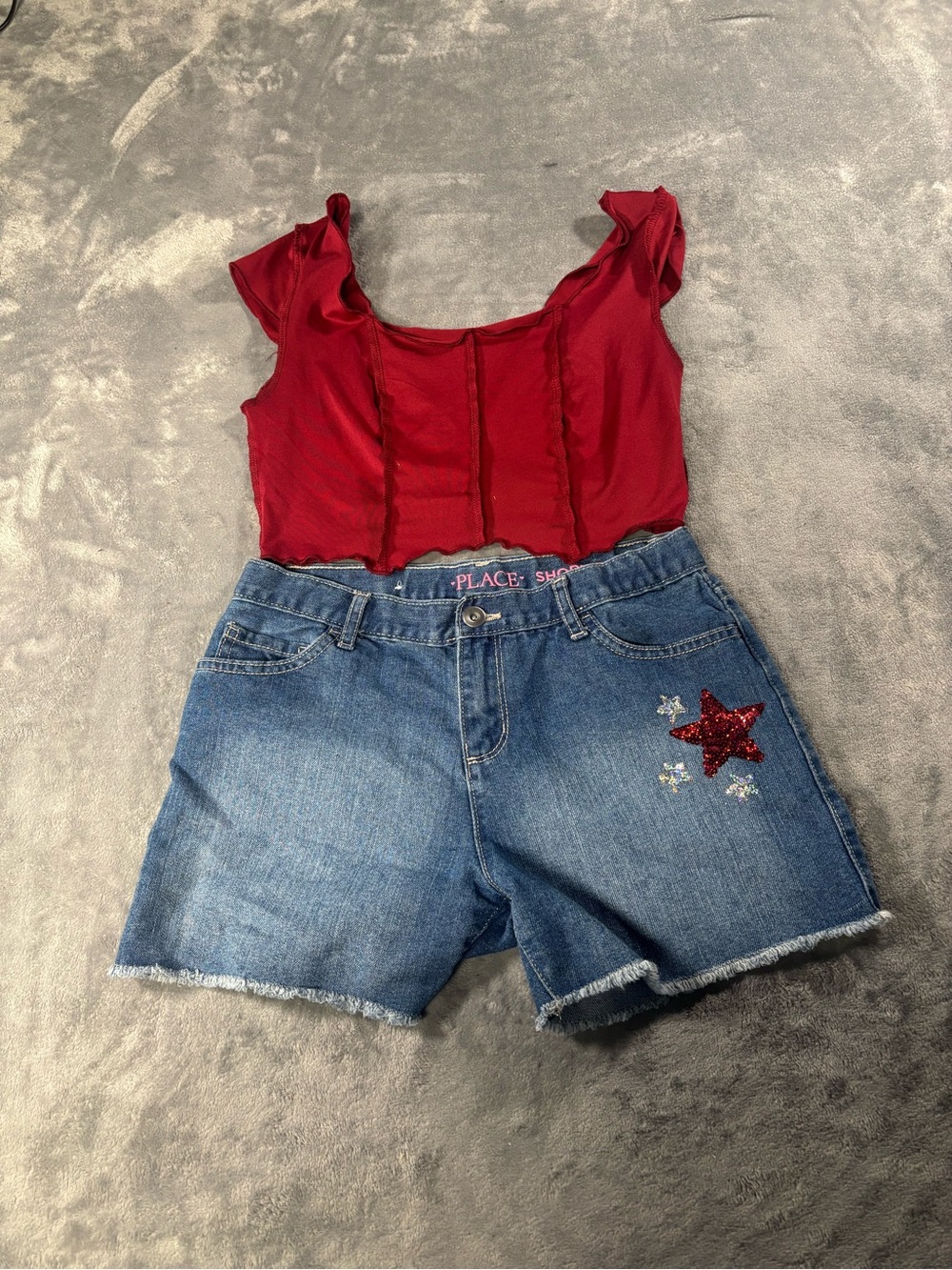Place Pink-Accent Denim Shortie Shorts